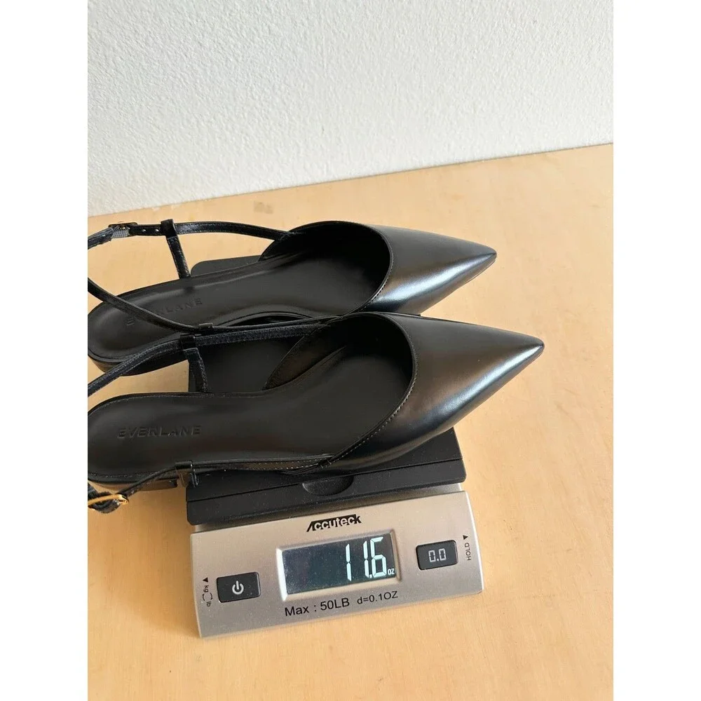 NEW Everlane The Studio Slingback Flat in Black Leather Career Workwear Womens 7